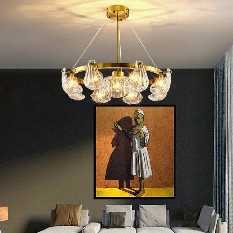 Luxury shell glass chandelier with creative LED lamps