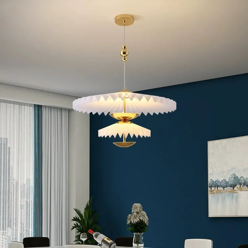 minimalist folding pleated LED flying saucer chandelier
