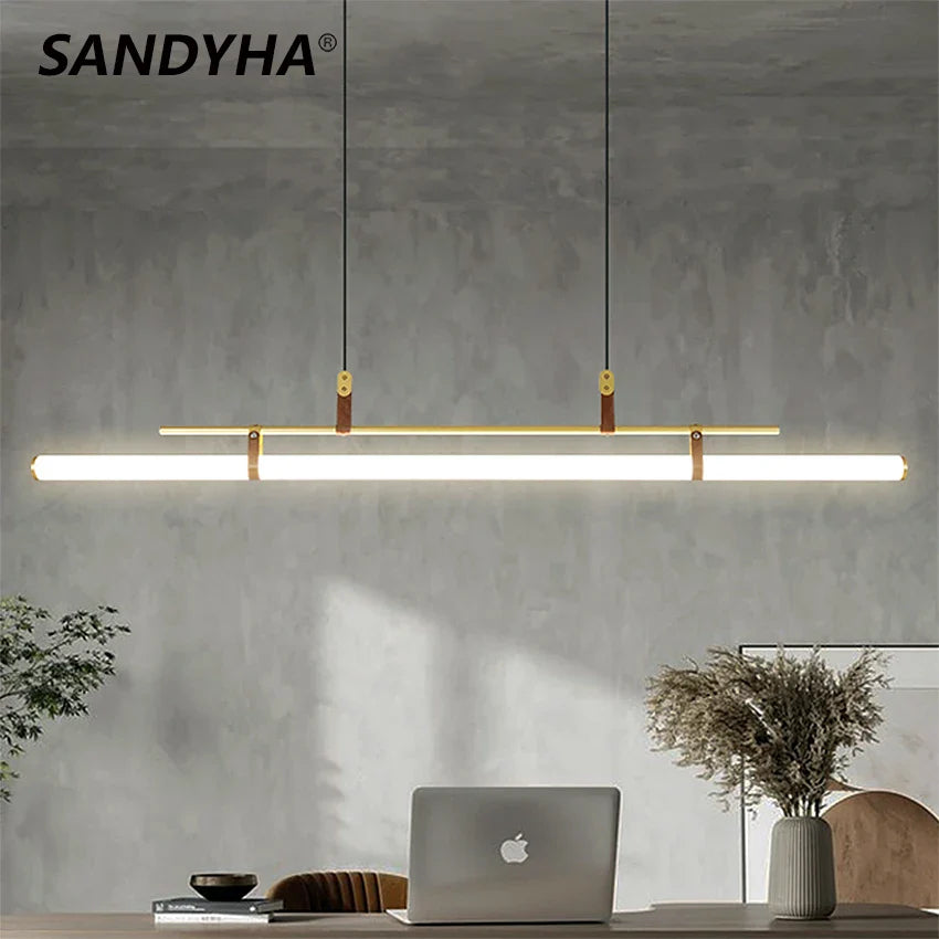 Minimalist LED strip tube-style chandelier light fixture