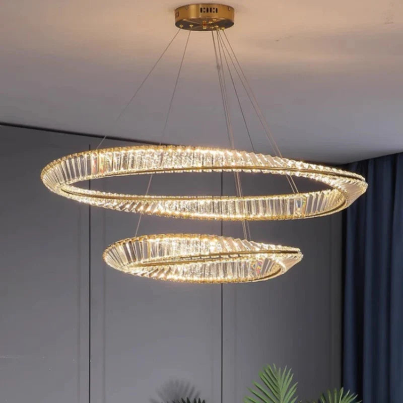 Modern Chandelier K9 LED Dimmable Luxury Gold Irregular Ring Crystal