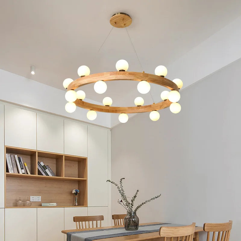 Elegant minimalist Scandinavian wooden chandelier