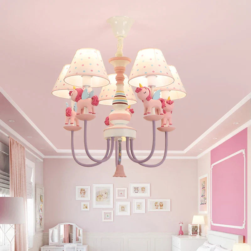Romantic fabric and resin chandelier for children