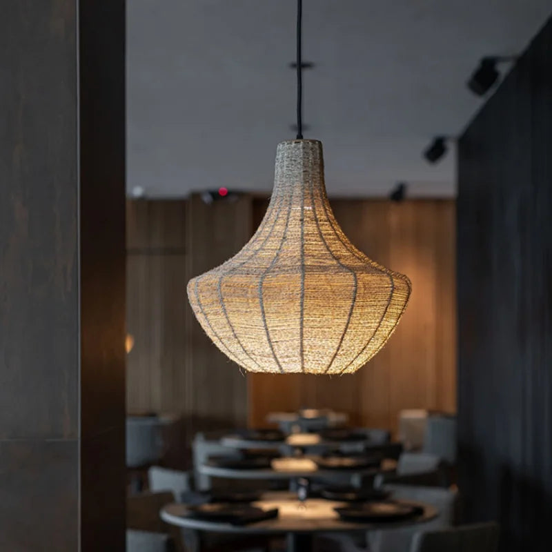 hand-woven hemp rope chandelier wabi sabi style