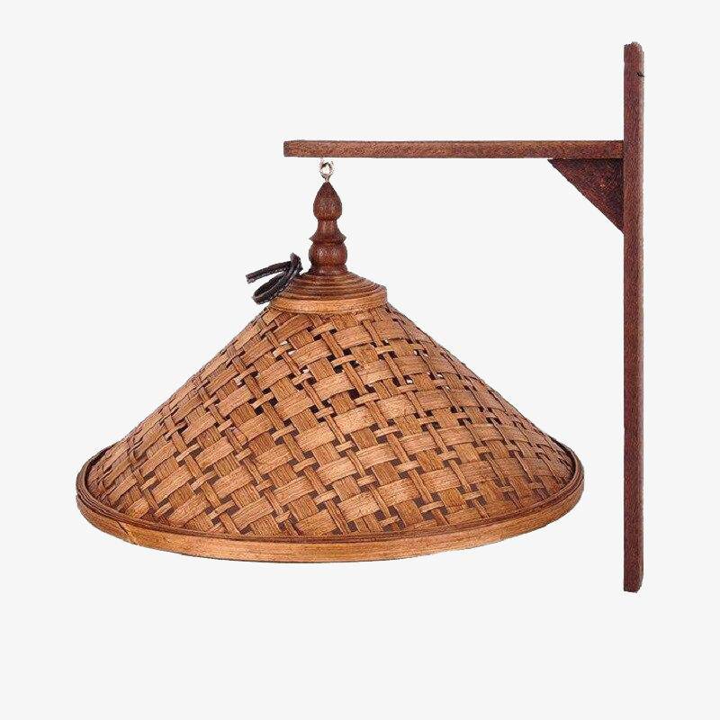 Chinese hanging wall light with conical bamboo shade
