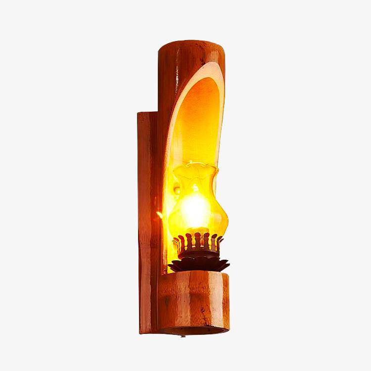 Antique Rustic Bamboo Wooden Wall Lamp