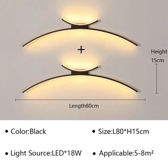 Applique Murale Élégante Suspension Lumineuse Moderne Noir 2 Pièces 80Cm / Lumière Tricolore Chambre