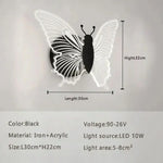 Applique Murale Led Acrylique Élégante Design Papillon. Noir 30Cm / Blanc Chaud Chambre