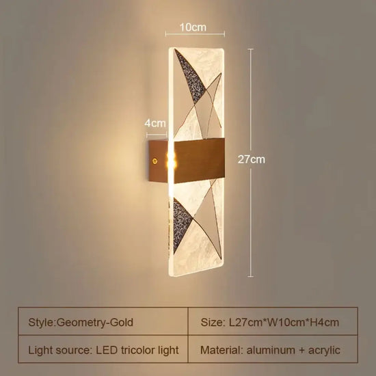 Applique Murale Led Design Contemporain Élégant 3Color-Géométrie-Or Chambre