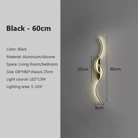Applique Murale Led Design Contemporain Lumineux. Noir60Cm / Blanc Tricolore Chambre