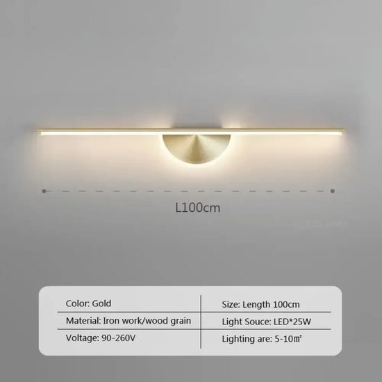 Applique Murale Led Design Élégant Minimaliste. Lwl128 100Cm Or / Blanc Froid Chambre