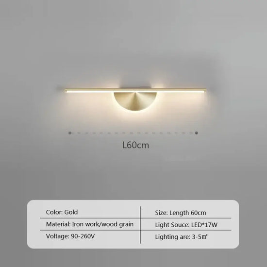 Applique Murale Led Design Élégant Minimaliste. Lwl128 60 Cm Or / Blanc Froid Chambre