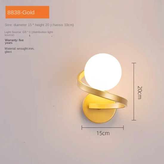 Applique Murale Led Design Minimaliste Élégant Or 1 Tête Chambre