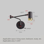 Applique Murale Led Télescopique Moderne Élégante Interrupteur C Noir / Lumière Chaude Chambre