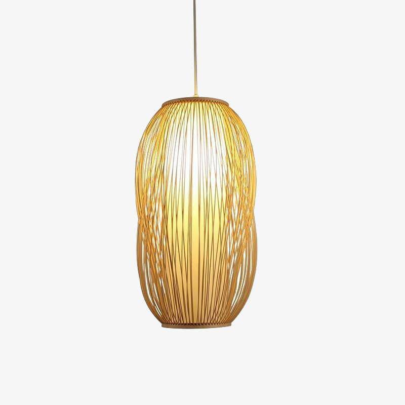 Rounded LED Pendant Lamp with Rattan Rod Shade