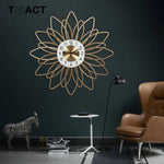 Horloge Murale Fleur Métal Doré 54Cm Luminaire Doré