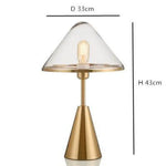 Lampe Design Led Socle Conique Doré Transparent Luminaire Chambre