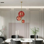 Led Doré Trois Boules Verre Rouge Luminaire Cuivre