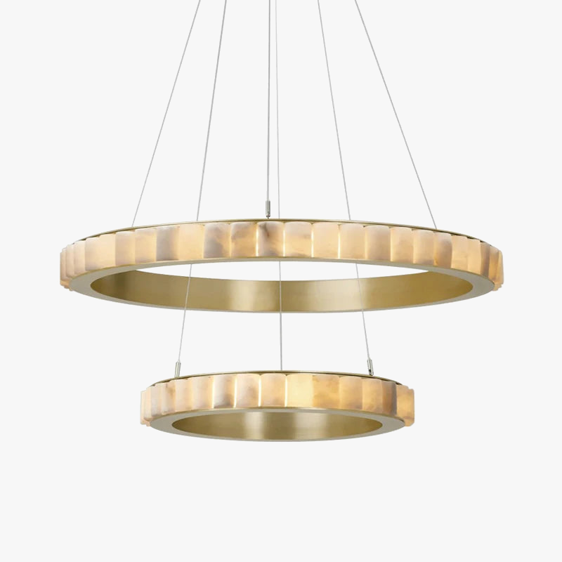 Postmodern LED Ring Design Chandelier Black Gold Marble Round Design for Dining Room