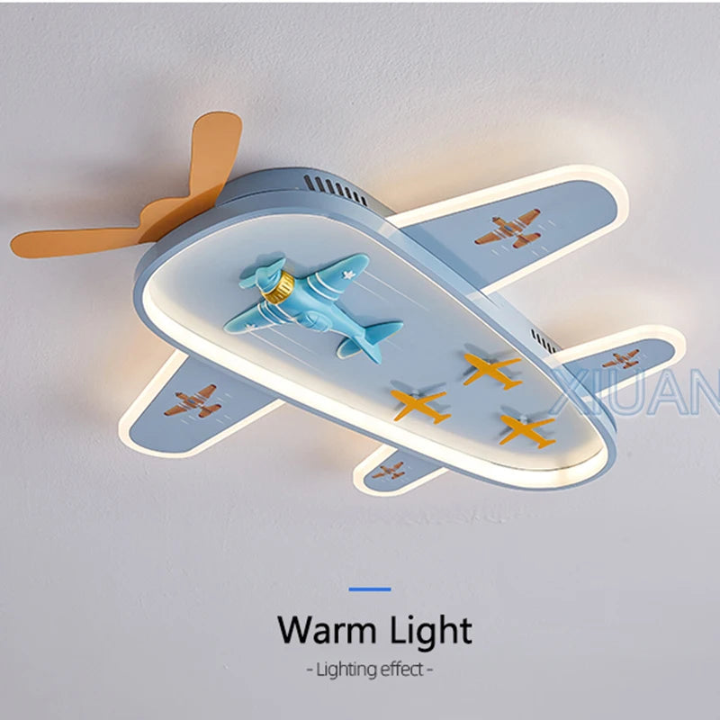 Aircraft Cartoon Chandelier for Children's Room Eye Protection