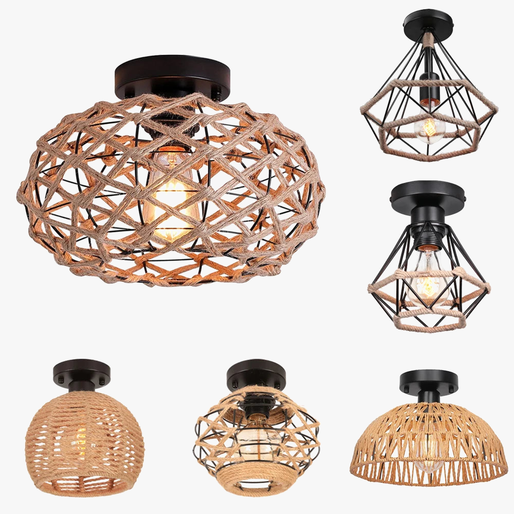Elegant natural woven ceiling light.