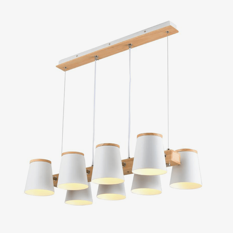 Wooden chandelier with adjustable shade