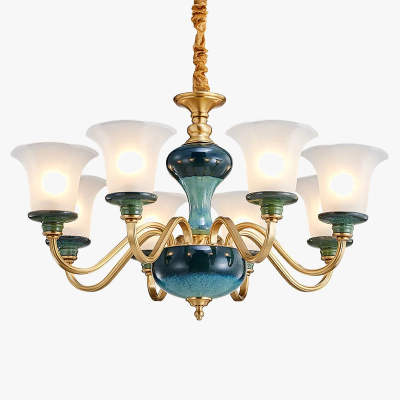 ceramic and copper chandelier for a modern and simple ambiance