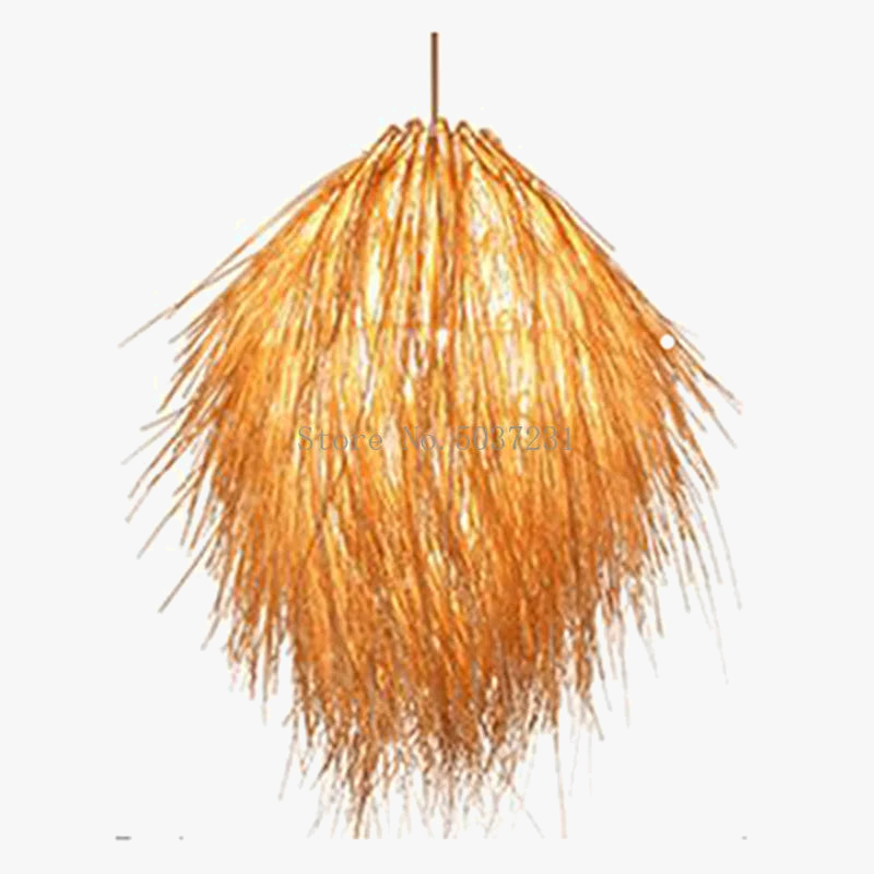 rattan woven bamboo straw hat chandelier pastoral room decor lamp