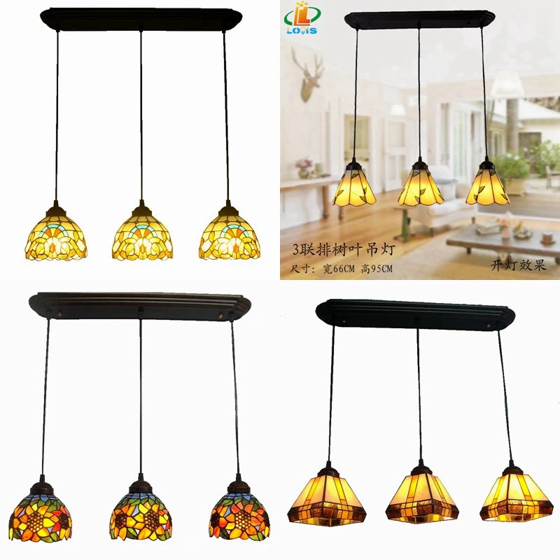 3-light Tiffany-style glass chandelier for antique decor