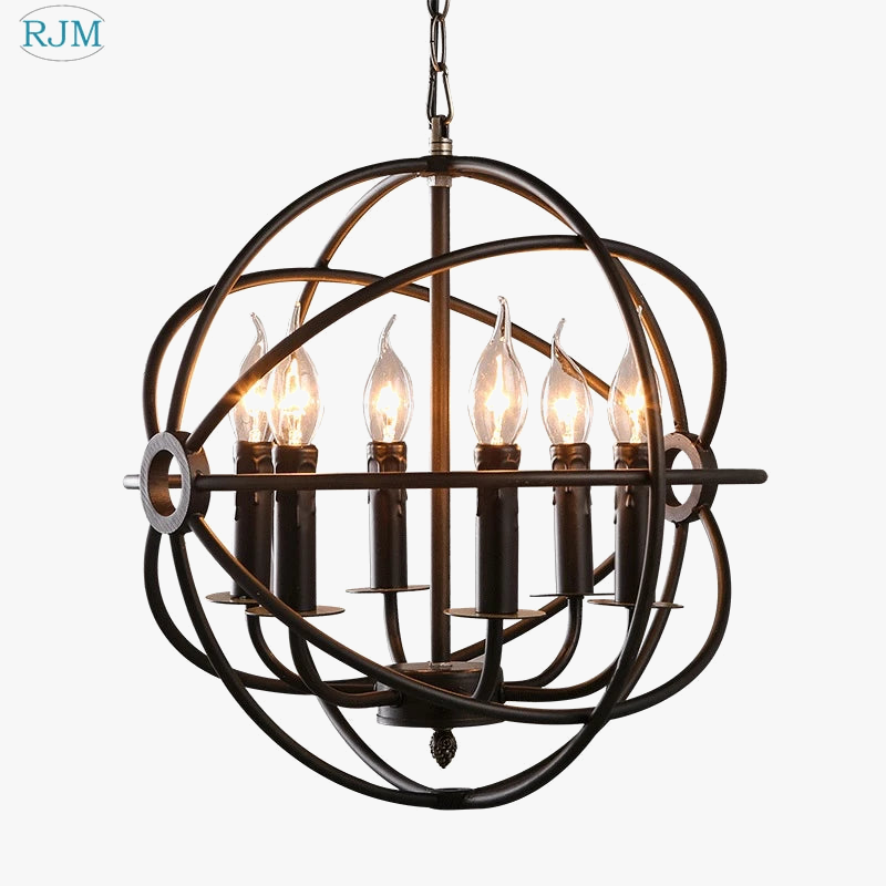 Industrial vintage American chandelier with round cages for decorative lighting