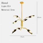Lustre Led Doré Bras Et Lampes Noires 8 Luminaire Chambre