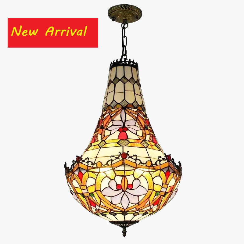 Vintage Mediterranean Tiffany Stained Glass Chandelier