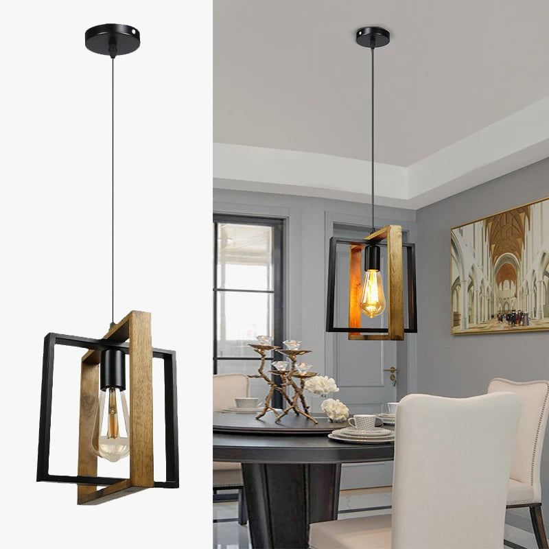 Retro iron and wood chandelier for bar restaurant