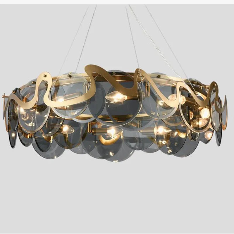 Elegant round metal and crystal chandelier