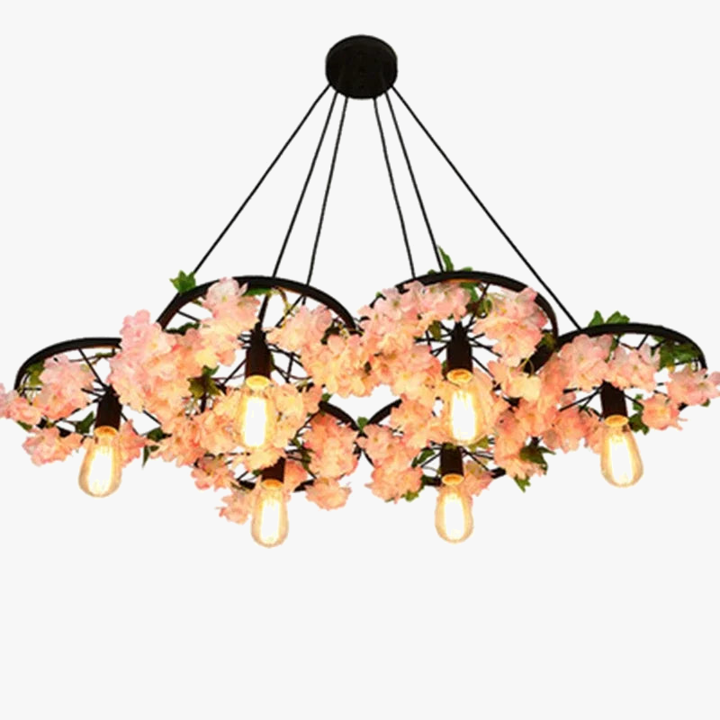 Multi-head cherry blossom wheel chandelier for commercial spaces