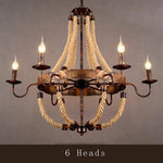 Lustre Rustique Métal Cordages Flammes Cuivré - 6 Lampes Luminaire Chambre