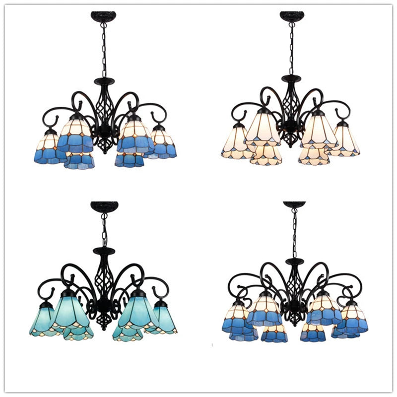 Elegant Mediterranean Blue Tiffany Chandelier