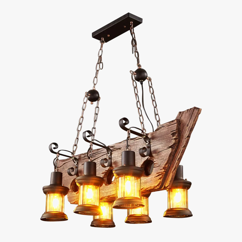 vintage wooden loft chandelier with LED pendant light