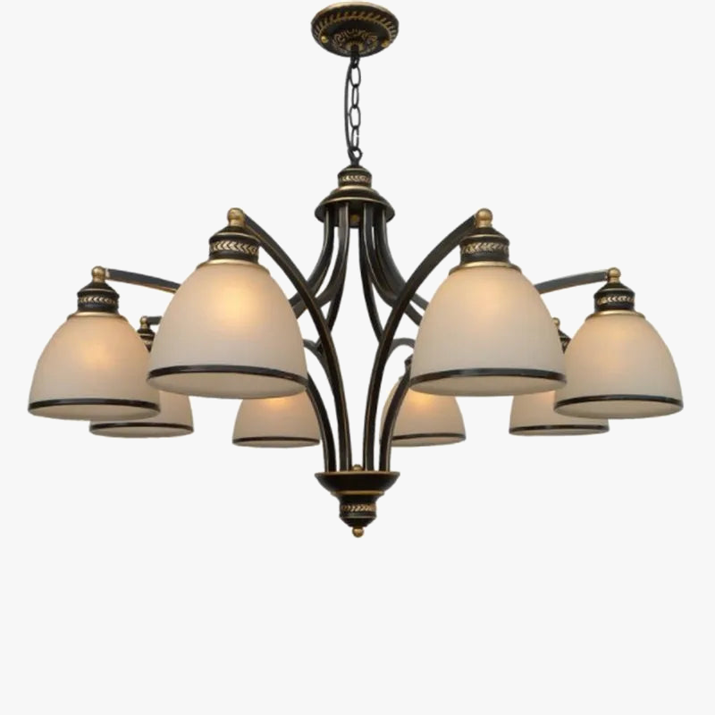 Nordic and American vintage wrought iron and glass chandelier