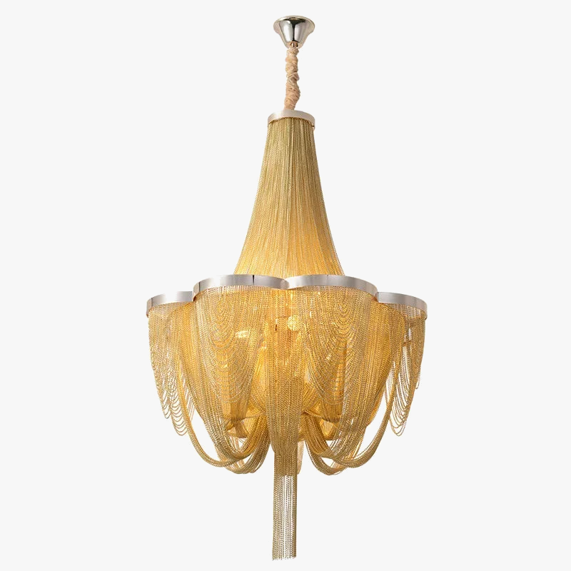 Silver chandeliers, chic modern lighting.