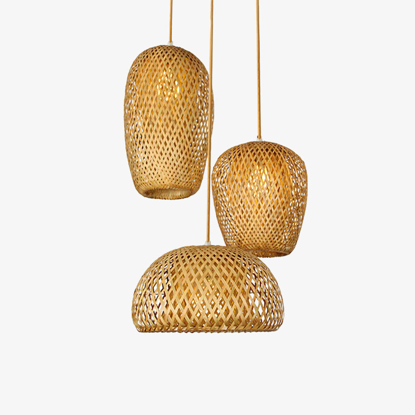 LED rattan pendant light with different rounded shapes Bamboo