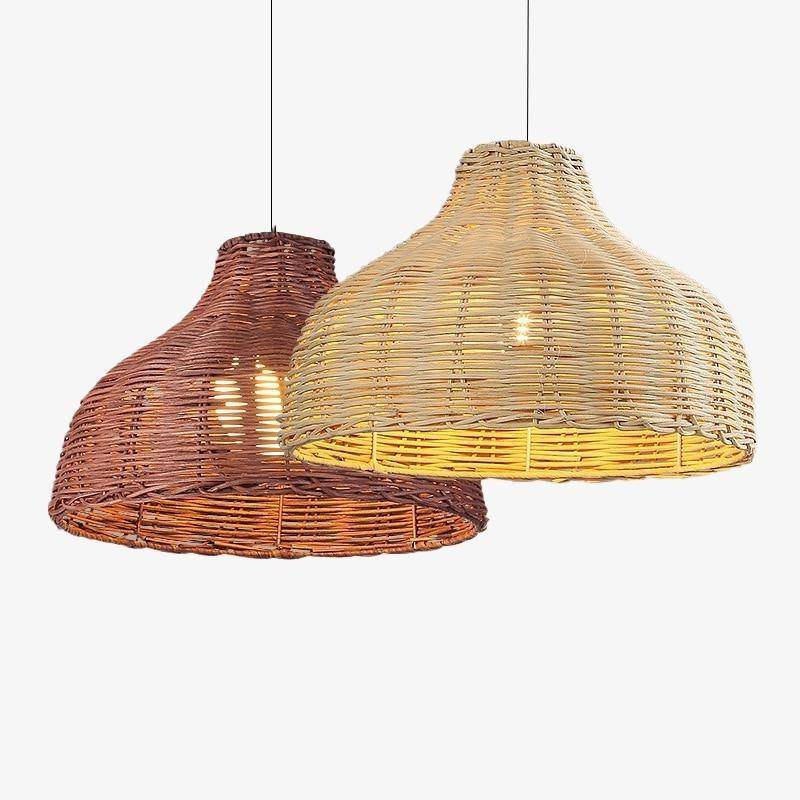 LED Pendant Light with Colored Rattan Shade Decor
