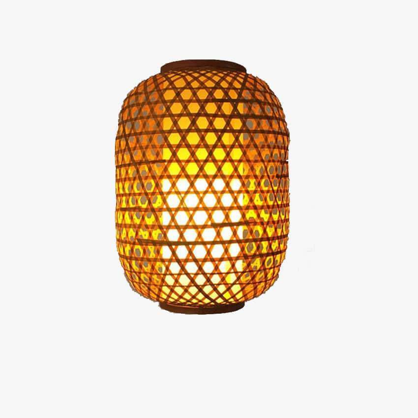 Asian style LED rattan design suspension with rounded shapes