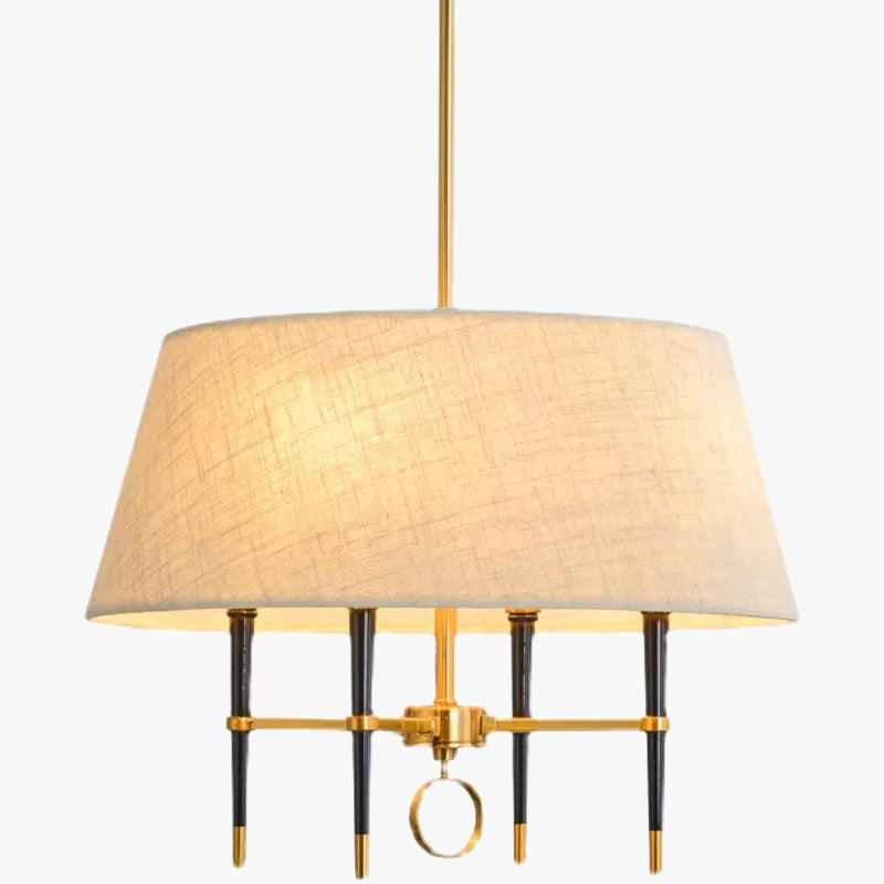 circular Chinese-style fabric pendant light with a copper luster