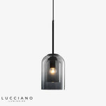 Suspension Double Tube Verre Fumé Gris Luminaire Chambre