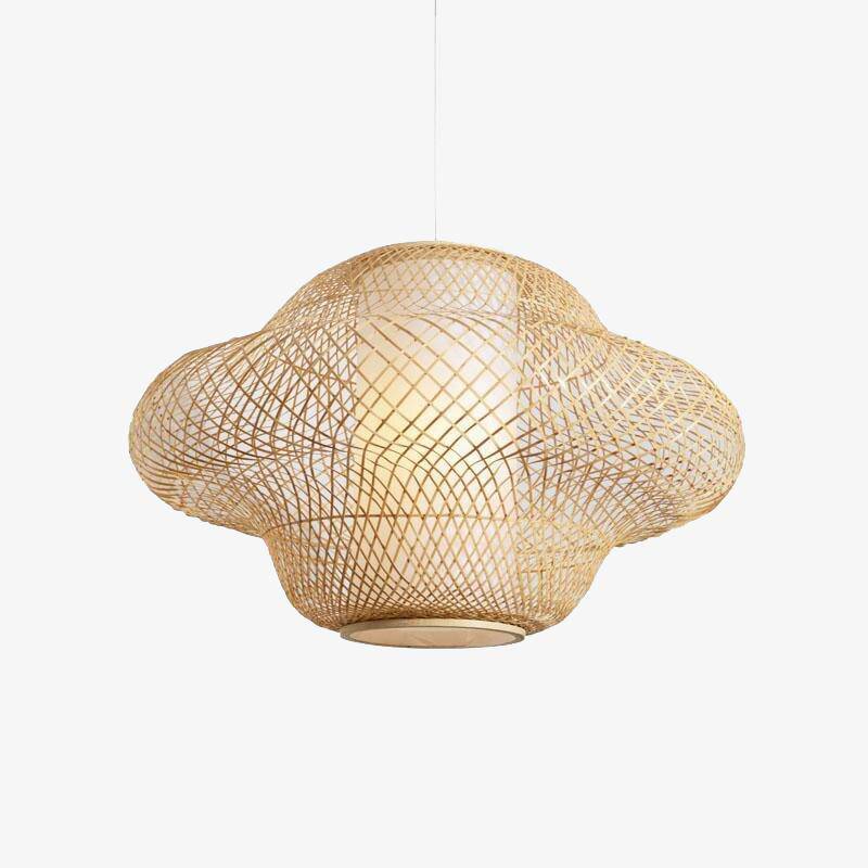 Rattan LED pendant light with rounded shades