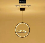 Suspension Led Ronde Avec Oiseau Noir - 2 Oiseaux Luminaire Chambre
