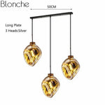 Suspension Led Verre Coloré Déformé Luminaire Doré