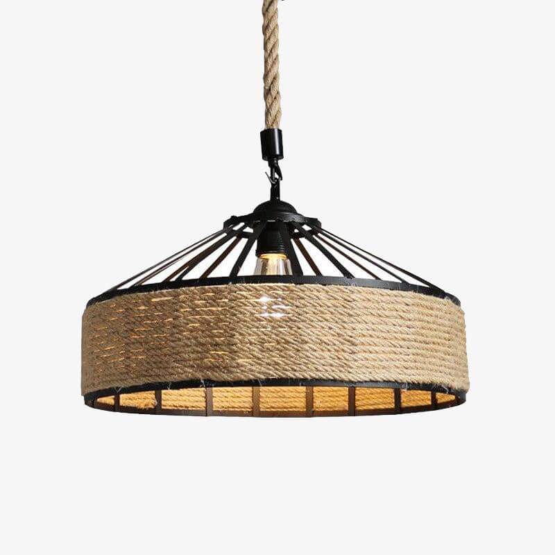 Rustic LED pendant light with Country rattan circle