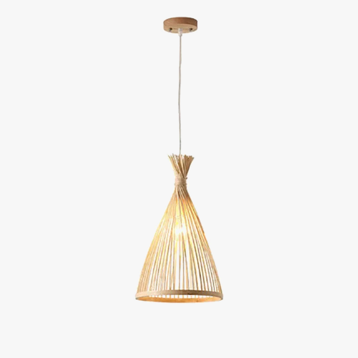 Handmade Vintage Bamboo Pendant Light Restaurant Cafe Chandeliers Wooden Base Bulb Lighting Hotel Room Classic Interior