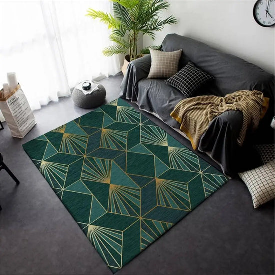 Tapis Géométrique Vintage Luxe Rectangulaire Luminaire Doré